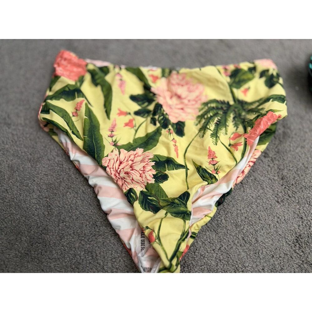 Aguabendita Floral High Rise Swimsuit Bottom Women's XXL Yellow Pink Reversable